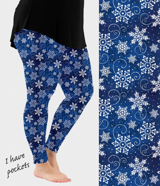 RTS - Blue Snowflake Swirl Leggings w/ Pockets