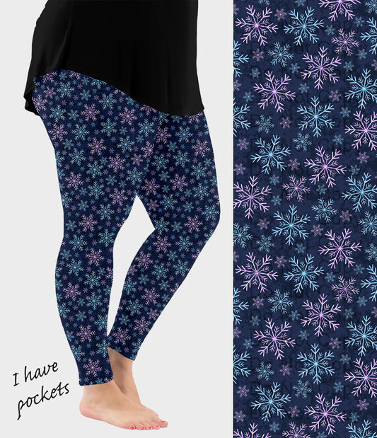 RTS - Blue and Purple Snowflake Leggings w/ Pockets