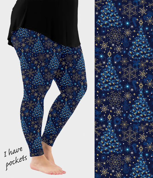 RTS - Blue Christmas Leggings w/ Pockets