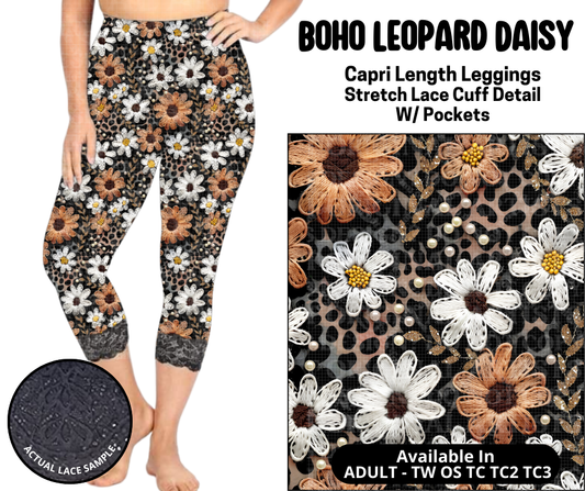 Preorder! Closes 5/12. ETA August. Boho Leopard Daisy Lace Cuff Capris w/ Pockets