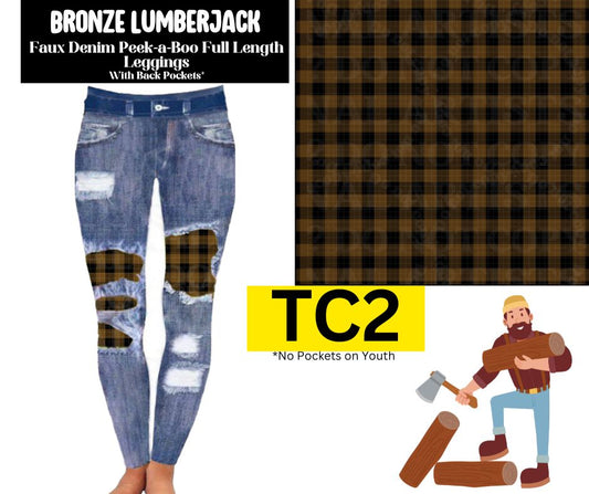 Bronze Lumberjack Faux Denim Full Length Peekaboo Leggings