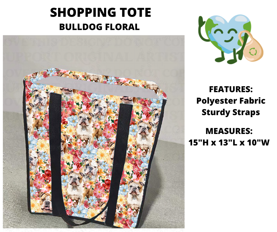 Bulldog Floral Shopping Tote