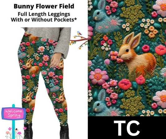 Bunny Flower Field Full Length Leggings w/ Pockets