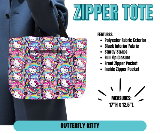 Preorder! Closes 5/21. ETA August. Butterfly Kitty Zipper Tote