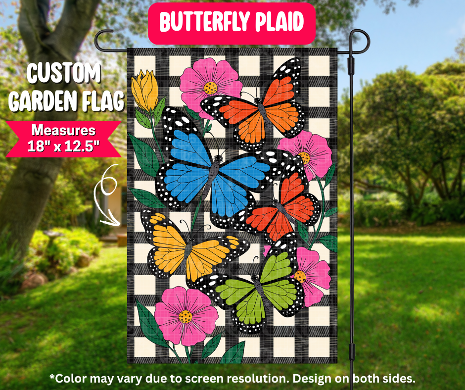 Butterfly Plaid Garden Flag