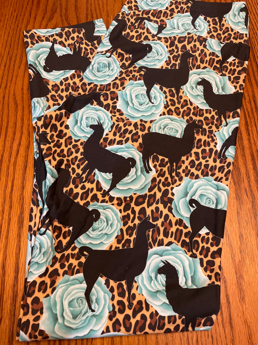 Llamas and alpacas, turquoise floral cheetah leopard print size TC full length no pockets