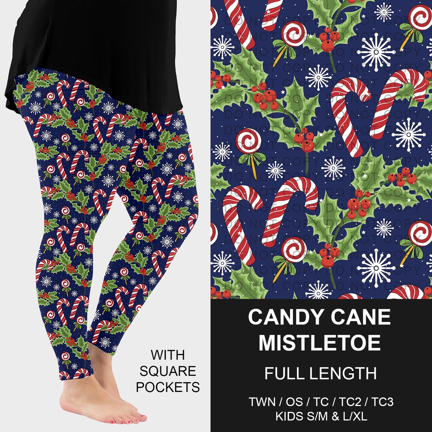 B254 - Preorder Candy Cane Mistletoe Leggings w/ Pockets (Closes 10/05. ETA early Dec.)