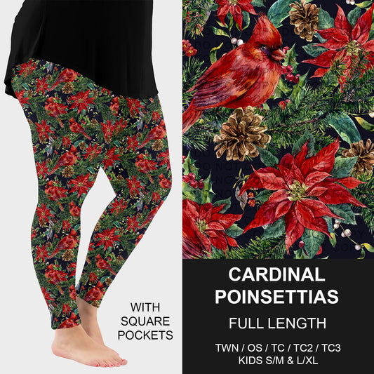 B253 - Preorder Cardinal Poinsettias Leggings w/ Pockets (Closes 9/28. ETA late Nov.)