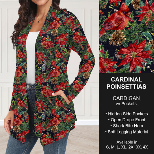 B253 - Preorder Cardinal Poinsettias Cardigan w/ Pockets (Closes 9/28. ETA: late Nov.)