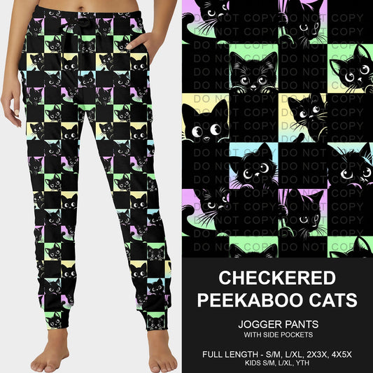 B257 - Preorder Checkered Peekaboo Cats Joggers (Closes 10/26. ETA late Dec.)