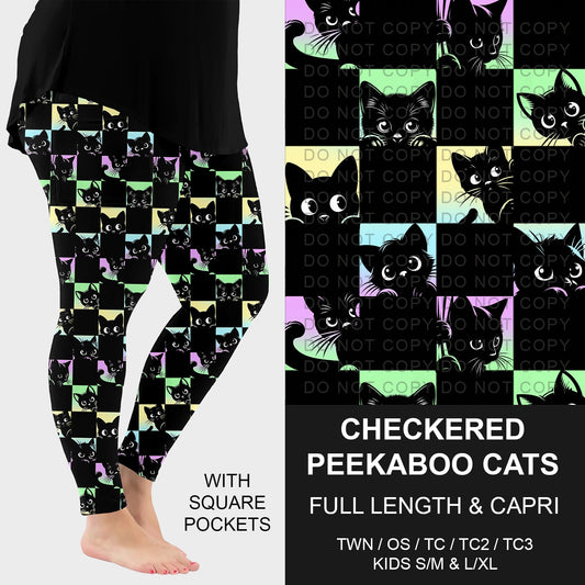 B257 - Preorder Checkered Peekaboo Cats Leggings w/ Pockets (Closes 10/26. ETA: late Dec.)