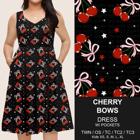 B275 - Preorder Cherry Bows Sleeveless Pocket Dress (Closes 2/25. ETA: early May) - Alonna's Legging Land