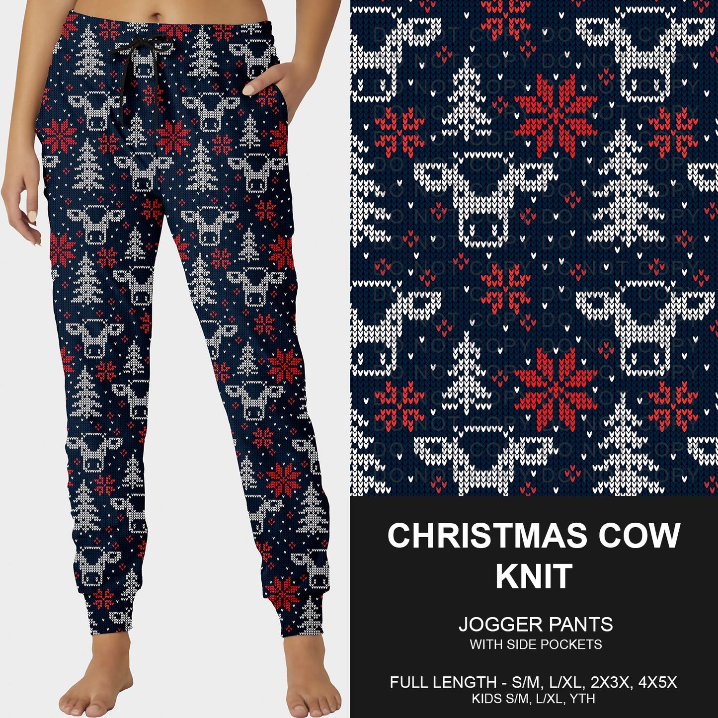 B255 - Preorder Christmas Cow Knit Joggers (Closes 10/12. ETA early Dec.)