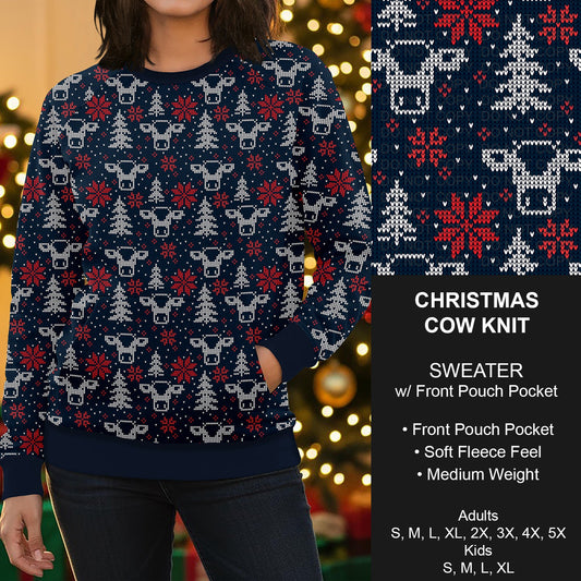 B255 - Preorder Christmas Cow Knit Sweater w/ Front Pocket (Closes 10/12. ETA early Dec.)