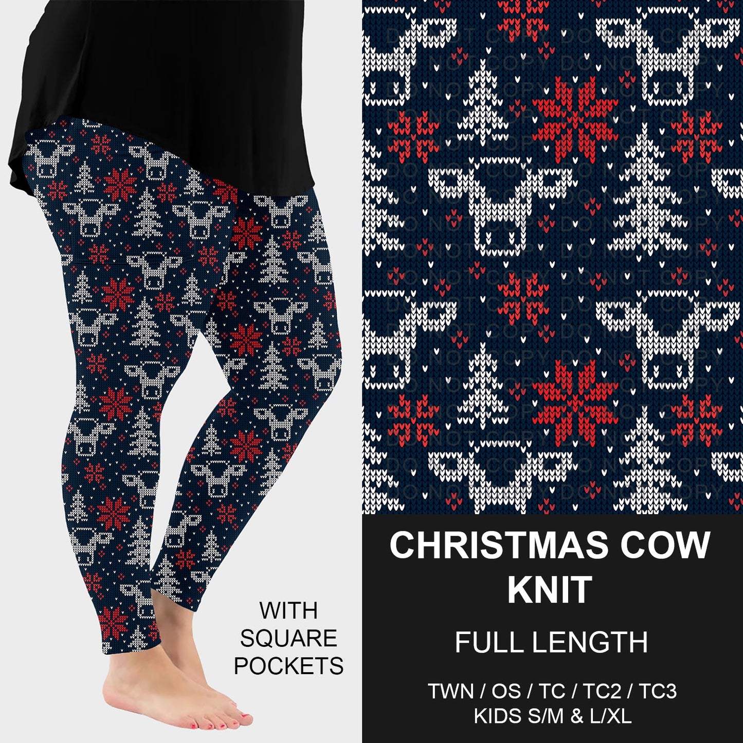 B255 - Preorder Christmas Cow Knit Leggings w/ Pockets (Closes 10/12. ETA early Dec.)