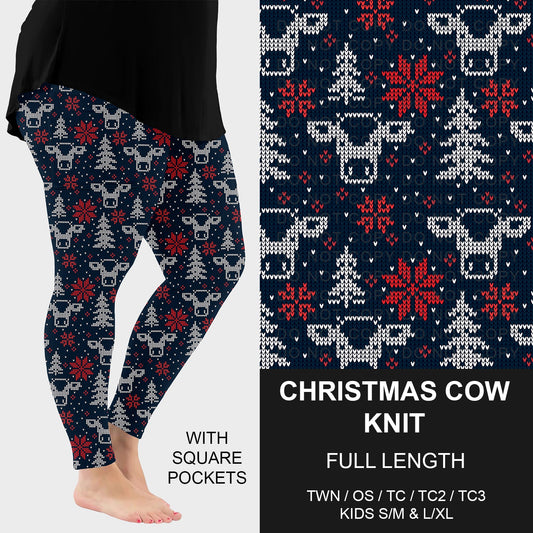 B255 - Preorder Christmas Cow Knit Leggings w/ Pockets (Closes 10/12. ETA early Dec.)