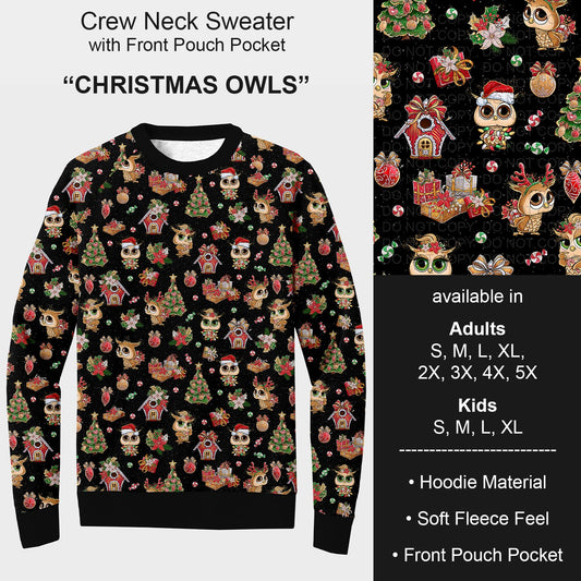 B254 - Preorder Christmas Owls Sweater w/ Front Pocket (Closes 10/05. ETA early Dec.)