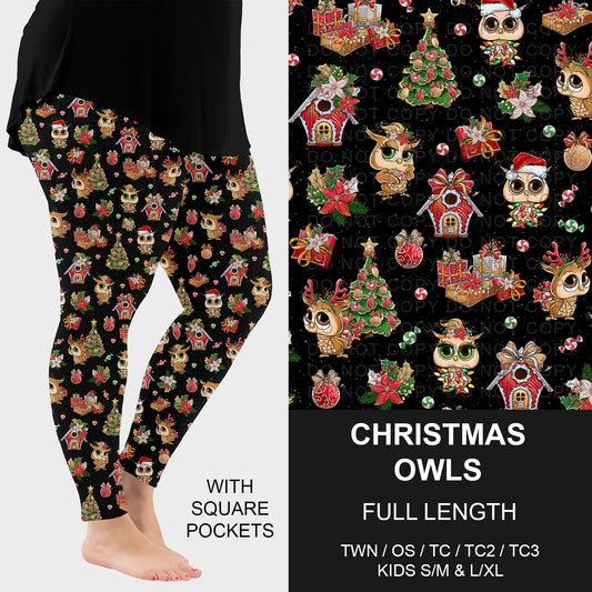 B254 - Preorder Christmas Owls Leggings w/ Pockets (Closes 10/05. ETA early Dec.)
