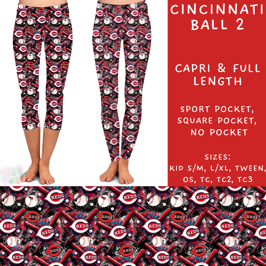 Batch #498 - Strike Out 3 - Closes 3/2 - ETA early May - Cincinnati Ball 2 Full and Capri Length Leggings - Alonna's Legging Land