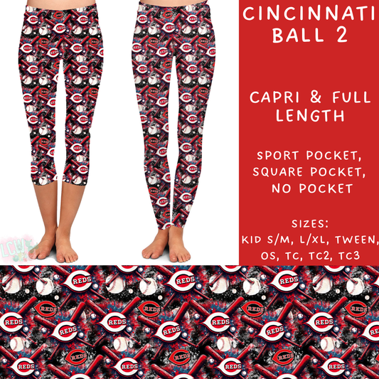 Batch #498 - Strike Out 3 - Closes 3/2 - ETA early May - Cincinnati Ball 2 Full and Capri Length Leggings - Alonna's Legging Land