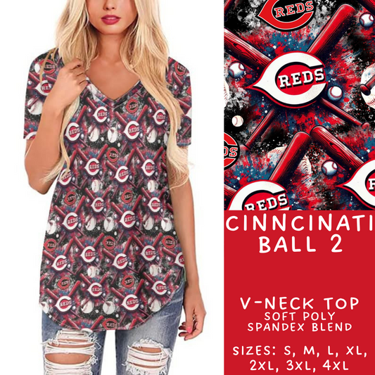 Batch #498 - Strike Out 3 - Closes 3/2 - ETA early May - Cincinnati Ball 2 V-Neck Tee - Alonna's Legging Land