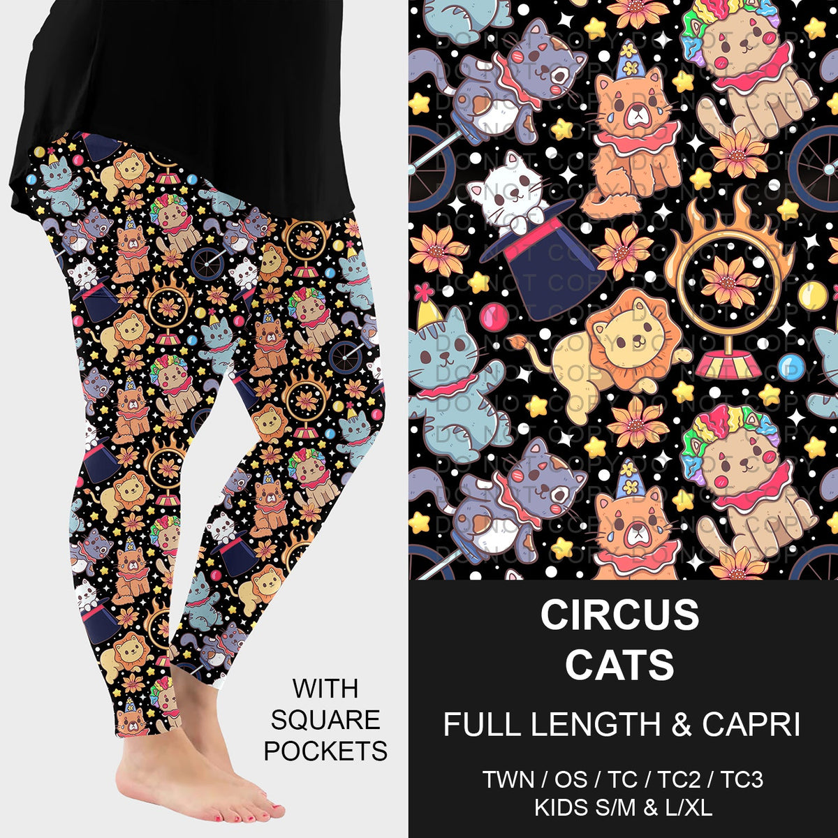B286 - Preorder Circus Cats Leggings w/ Pockets (Closes 4/19. ETA: late June)
