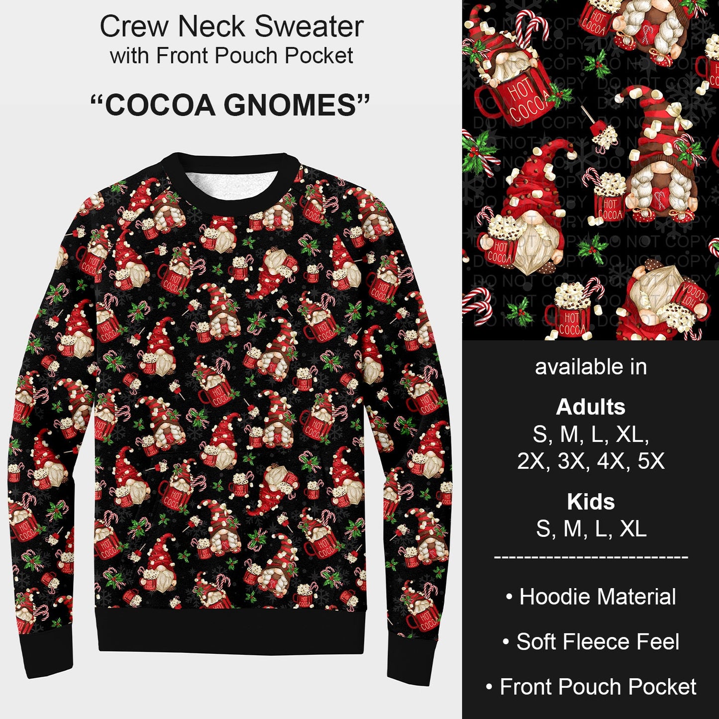 B254 - Preorder Cocoa Gnomes Sweater w/ Front Pocket (Closes 10/05. ETA early Dec.)