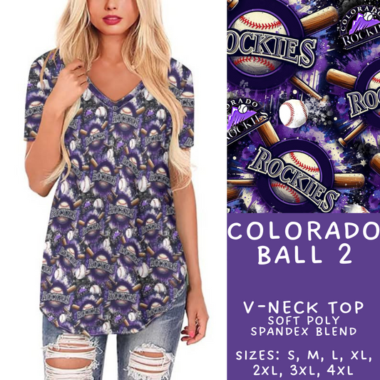 Batch #498 - Strike Out 3 - Closes 3/2 - ETA early May - Colorado Ball 2 V-Neck Tee - Alonna's Legging Land