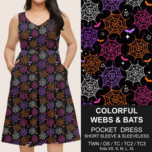 B302 - Preorder Colorful Webs and Bats Pocket Dress (Closes 7/24. ETA: early Oct)