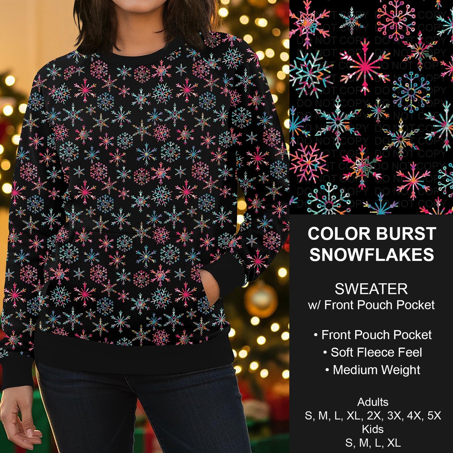 B303 - Preorder Color Burst Snowflakes Sweater w/ Front Pocket (Closes 7/26. ETA early Oct.)