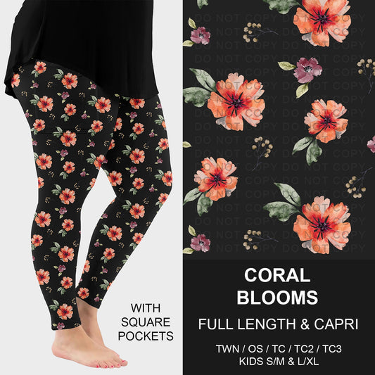 B293 - Preorder Coral Blooms Leggings w/ Pockets (Closes 5/31. ETA: early Aug.)