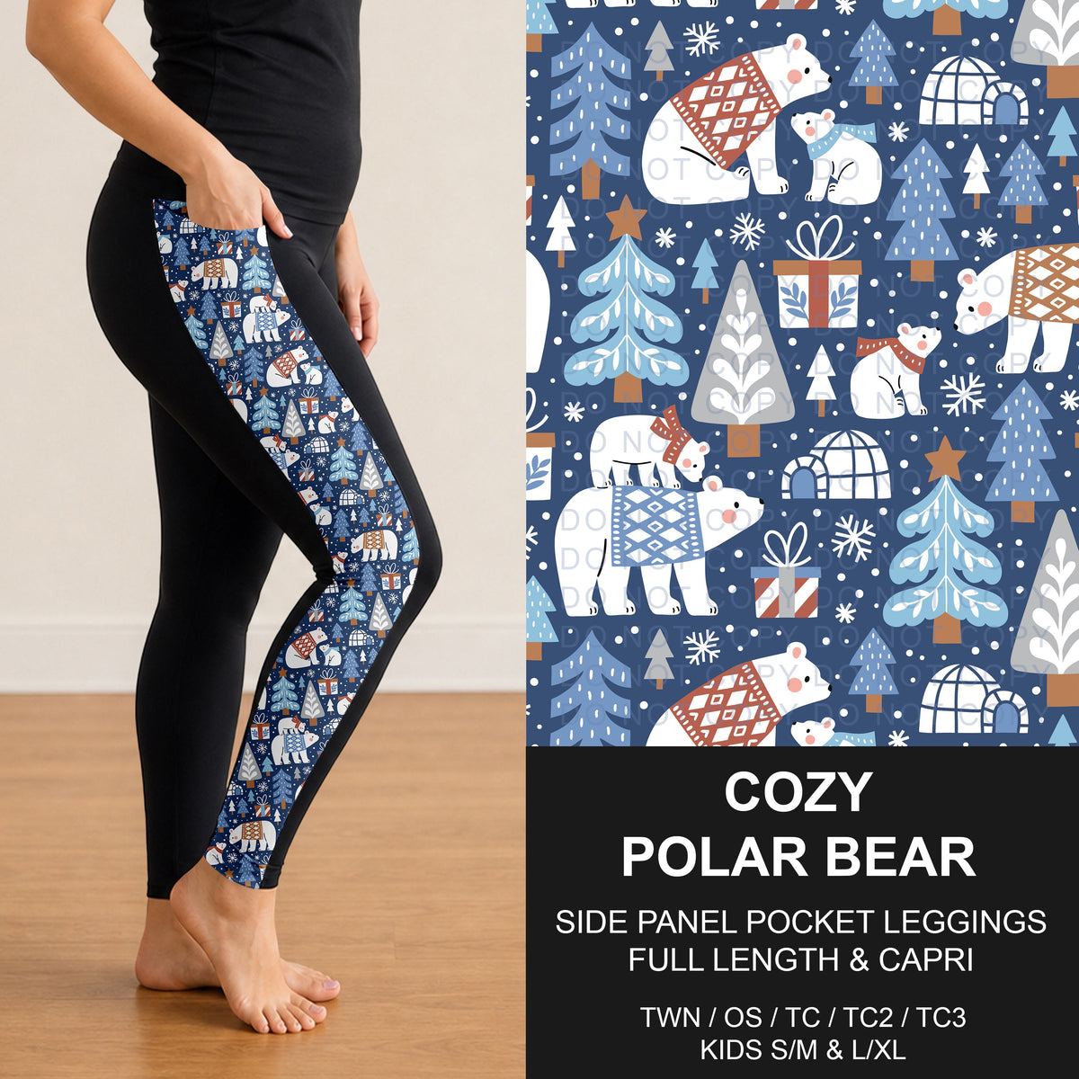 B313 - Preorder Cozy Polar Bear Side Panel Pocket Leggings (Closes 9/20. ETA: late Nov.)