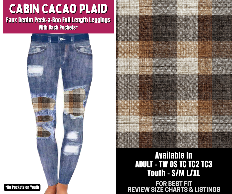 Preorder! Closes 8/6. ETA Nov. Cabin Cacao Plaid Full Length Faux Denim Peekaboo