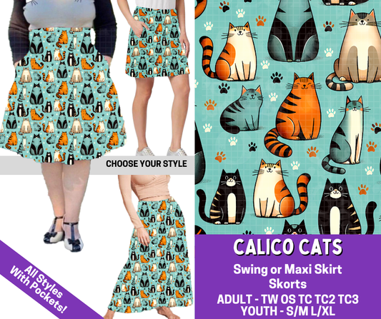 Preorder! Closes 5/27. ETA Aug. Calico Cats Combo Skort/Skirt Lengths
