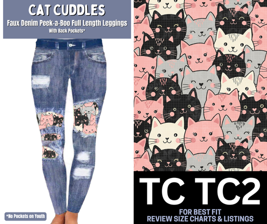 Cat Cuddles Faux Denim Full Length Peekaboo Leggings
