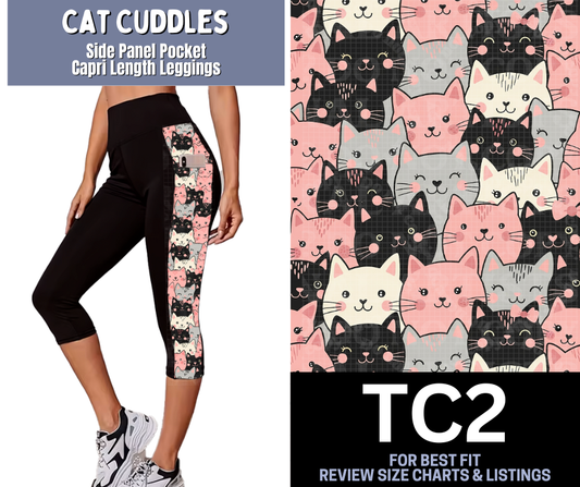 Cat Cuddles Side Panel Pocket Capri Length Leggings
