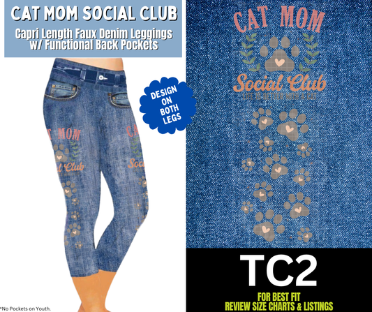 Cat Mom Social Club Capri Faux Denim w/ Side Leg Designs - Alonna's Legging Land