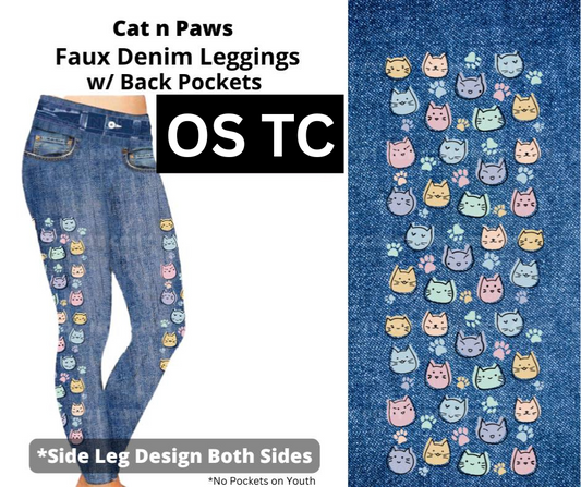 Cats n Paws Full Length Faux Denim w/ Side Leg Designs