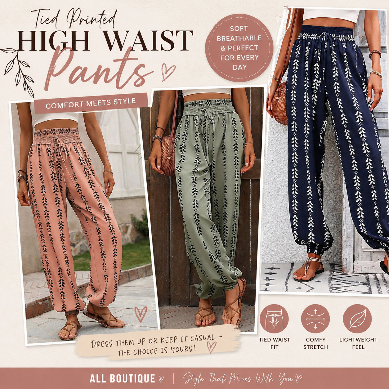 Tied Printed High Waist Pants