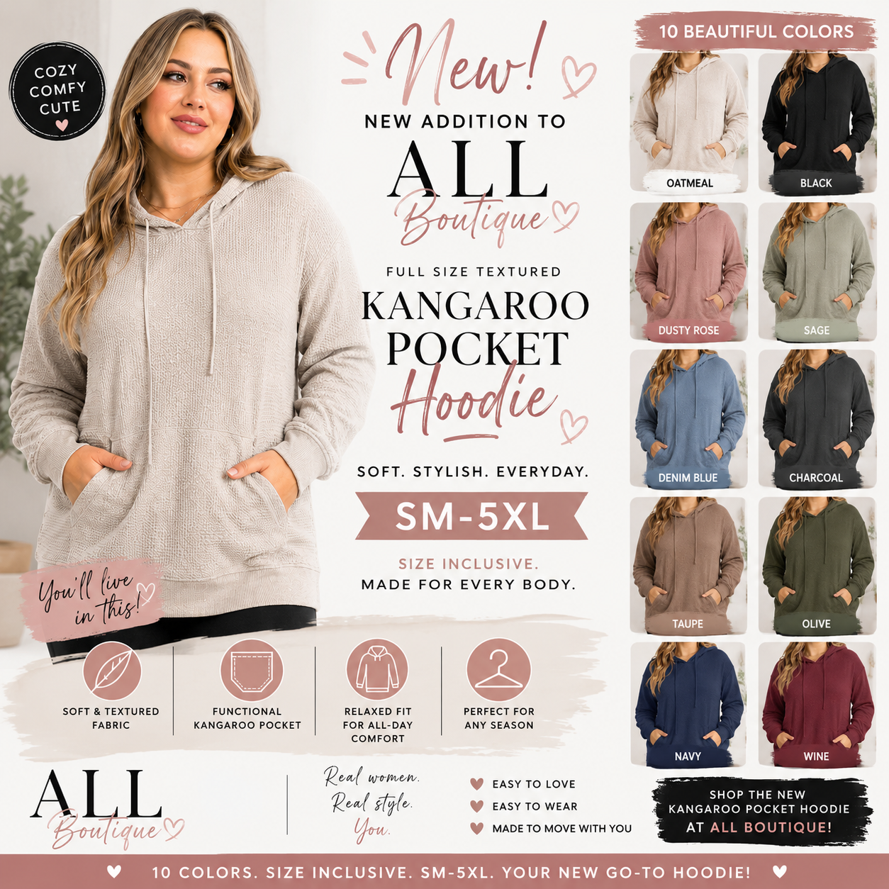 Textured Kangaroo Pocket Hoodie SM-5XL