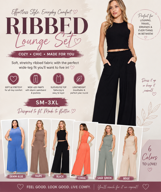 Ribbed Tank and Wide Leg Pants Set
