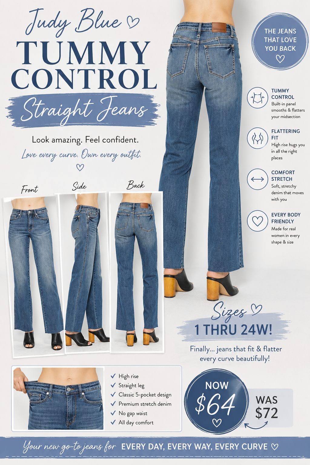 Judy Blue Tummy Control Straight Jeans - Alonna's Legging Land