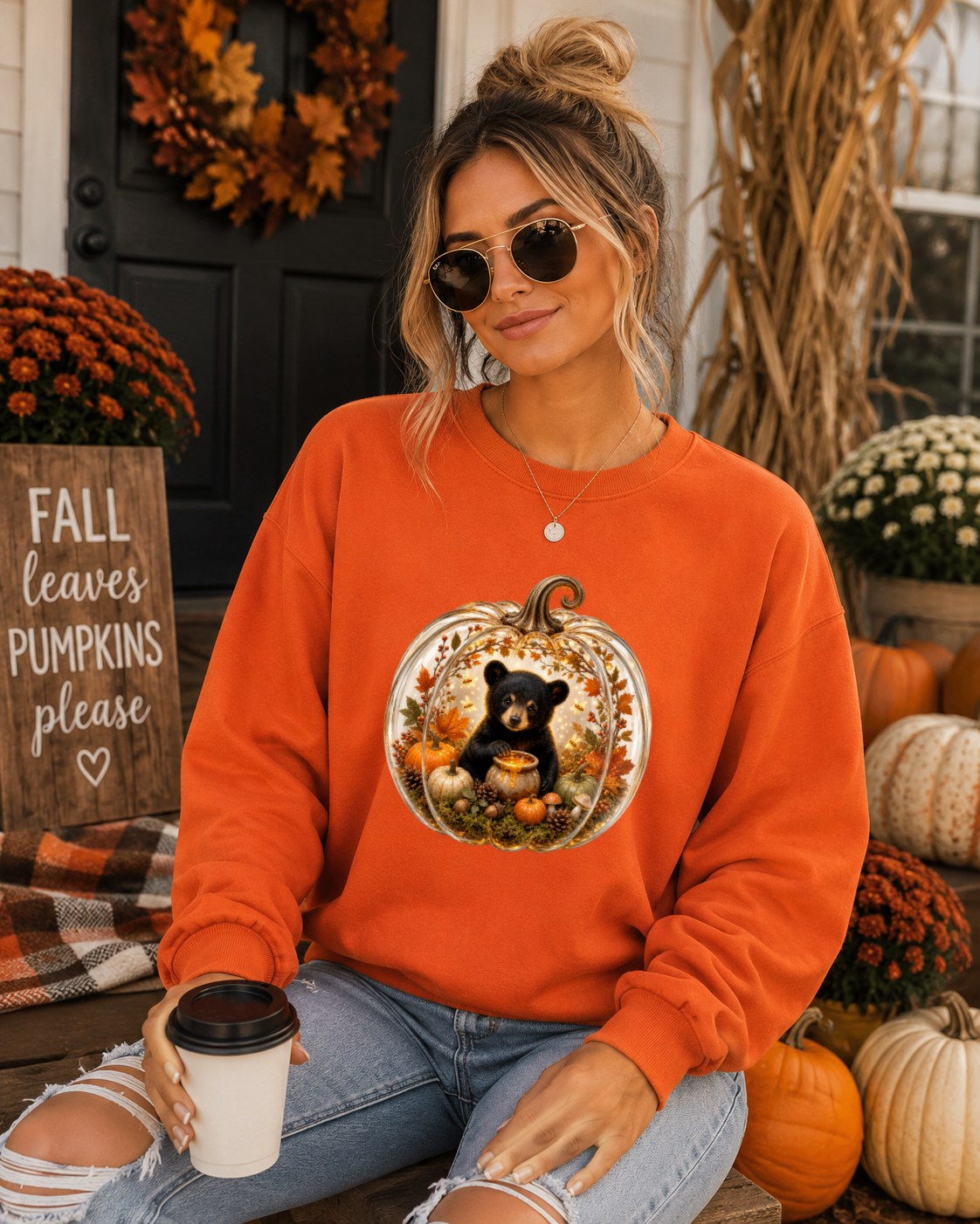 Cozy Pumpkin Black Bear Sweatshirt