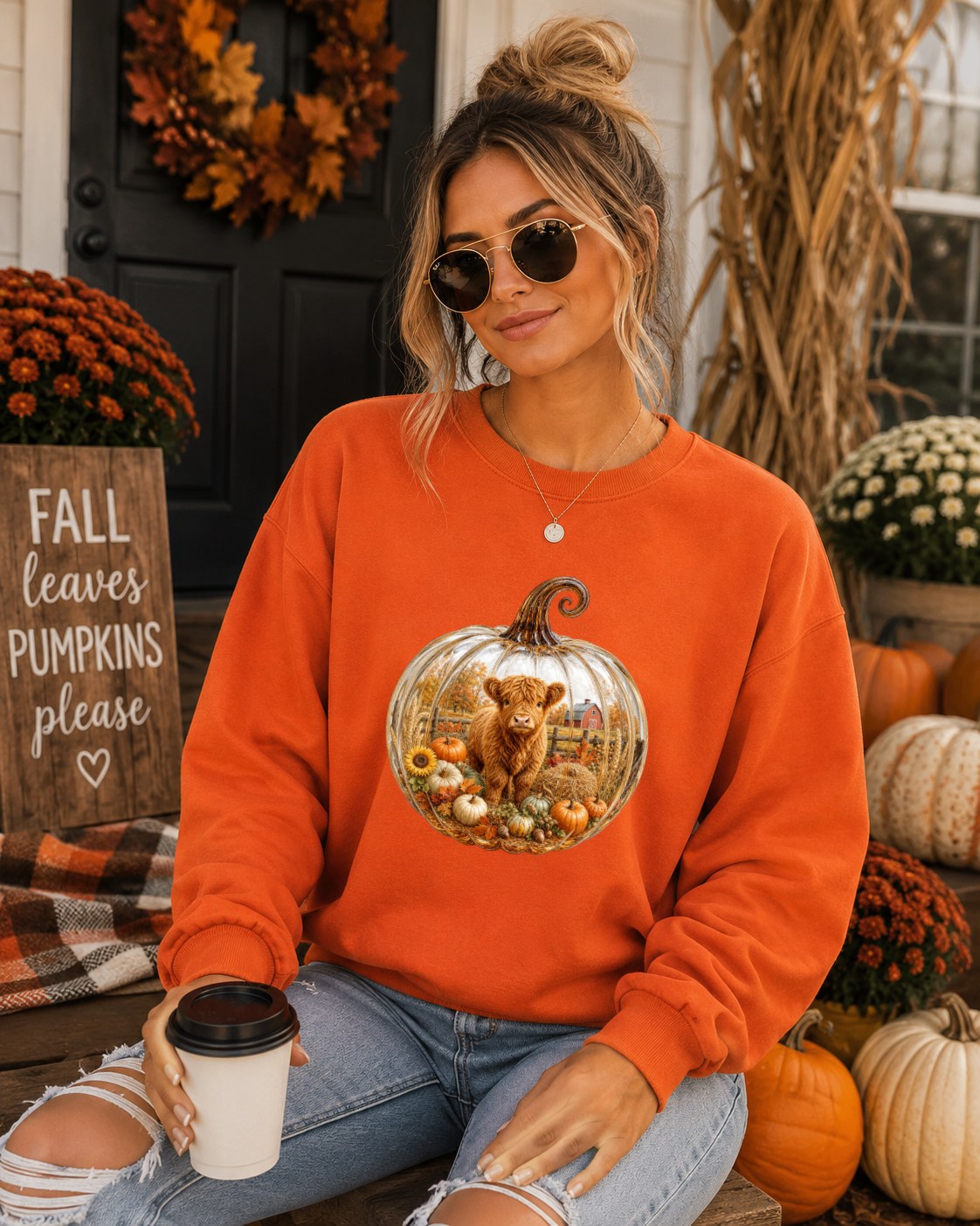 Cozy Pumpkin Highland Cow Sweatshirt