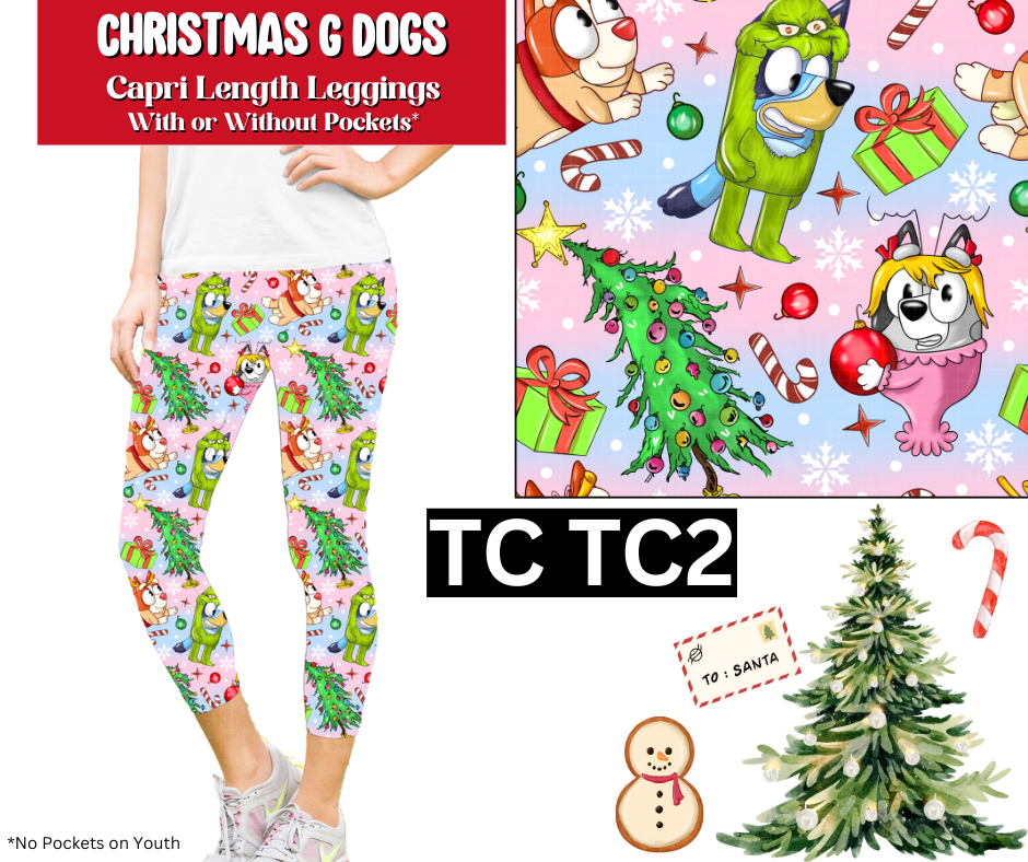 Christmas G Dogs Capri Length Leggings w/ Pockets