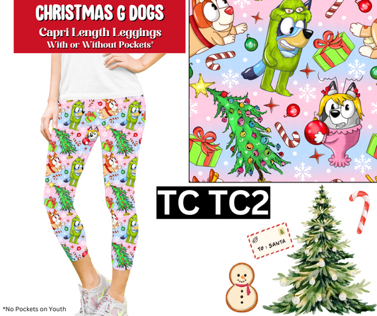 Christmas G Dogs Capri Length Leggings w/ Pockets