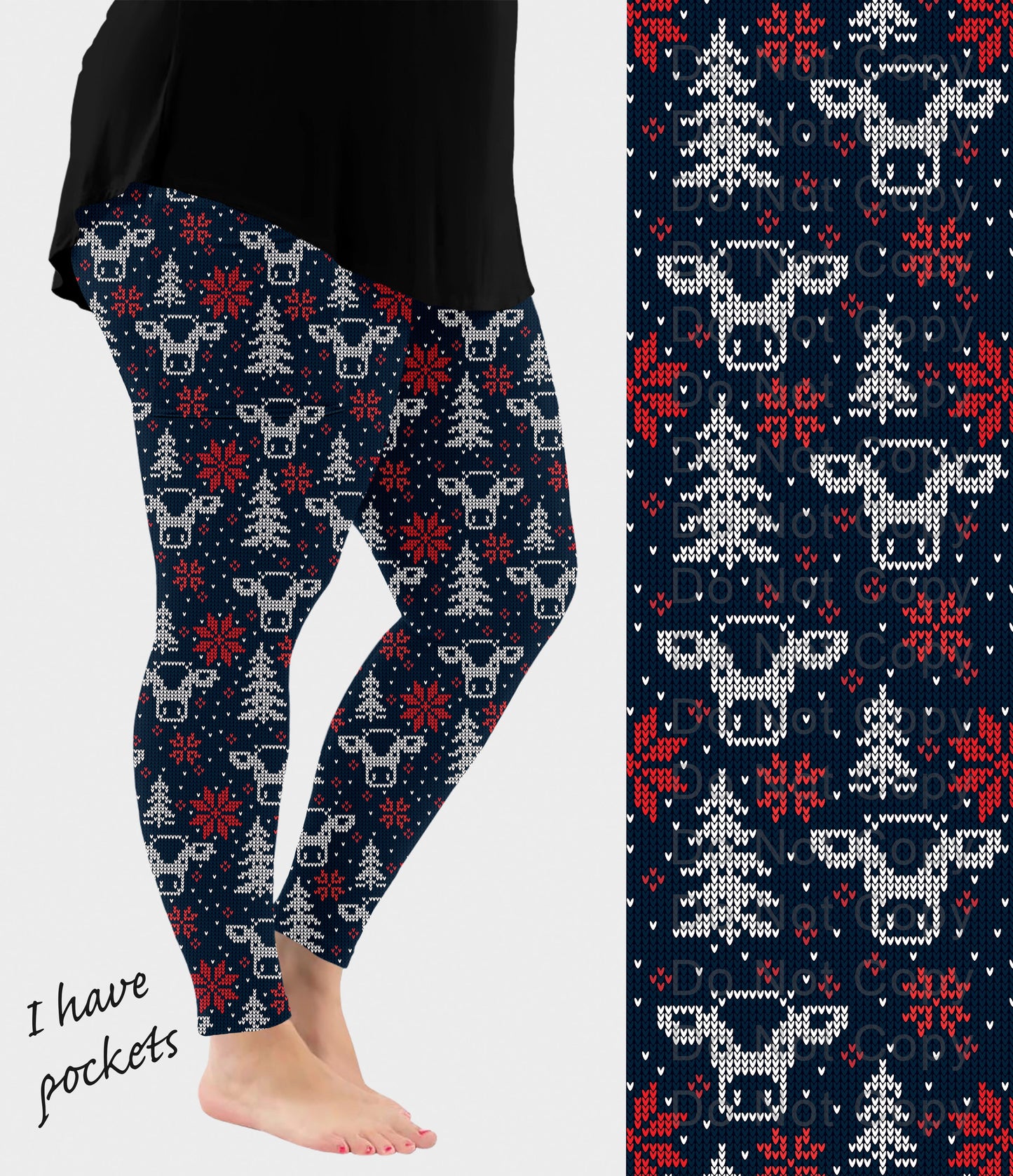 RTS - Christmas Cow Knit Leggings w/ Pockets