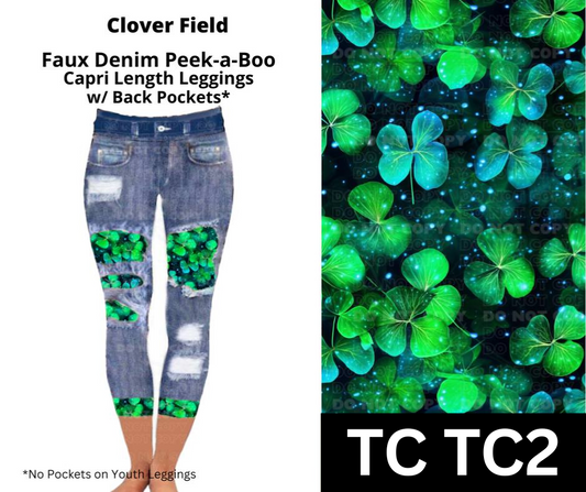 Clover Field Faux Denim Peekaboo Capris