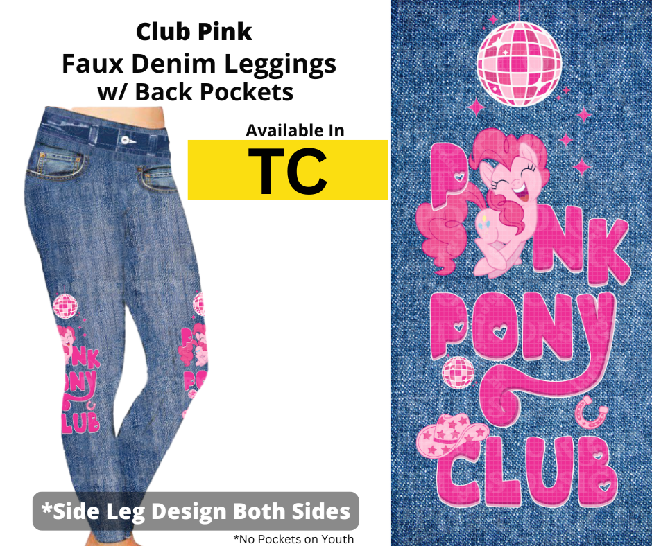 Club Pink Full Length Faux Denim w/ Side Leg Designs