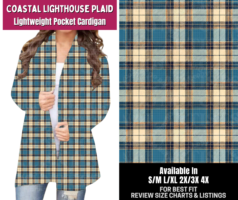 Preorder! Closes 8/6. ETA Nov. Coastal Lighthouse Plaid Pocket Cardigan